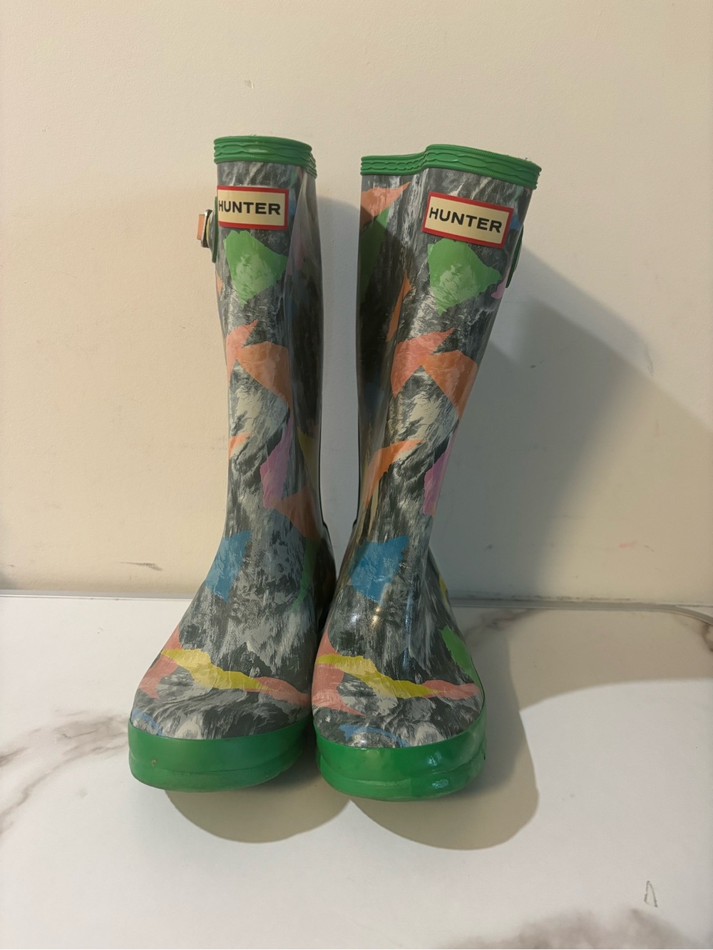 Hunter Kids Green Multi-Color Mountain Print Rain Boots